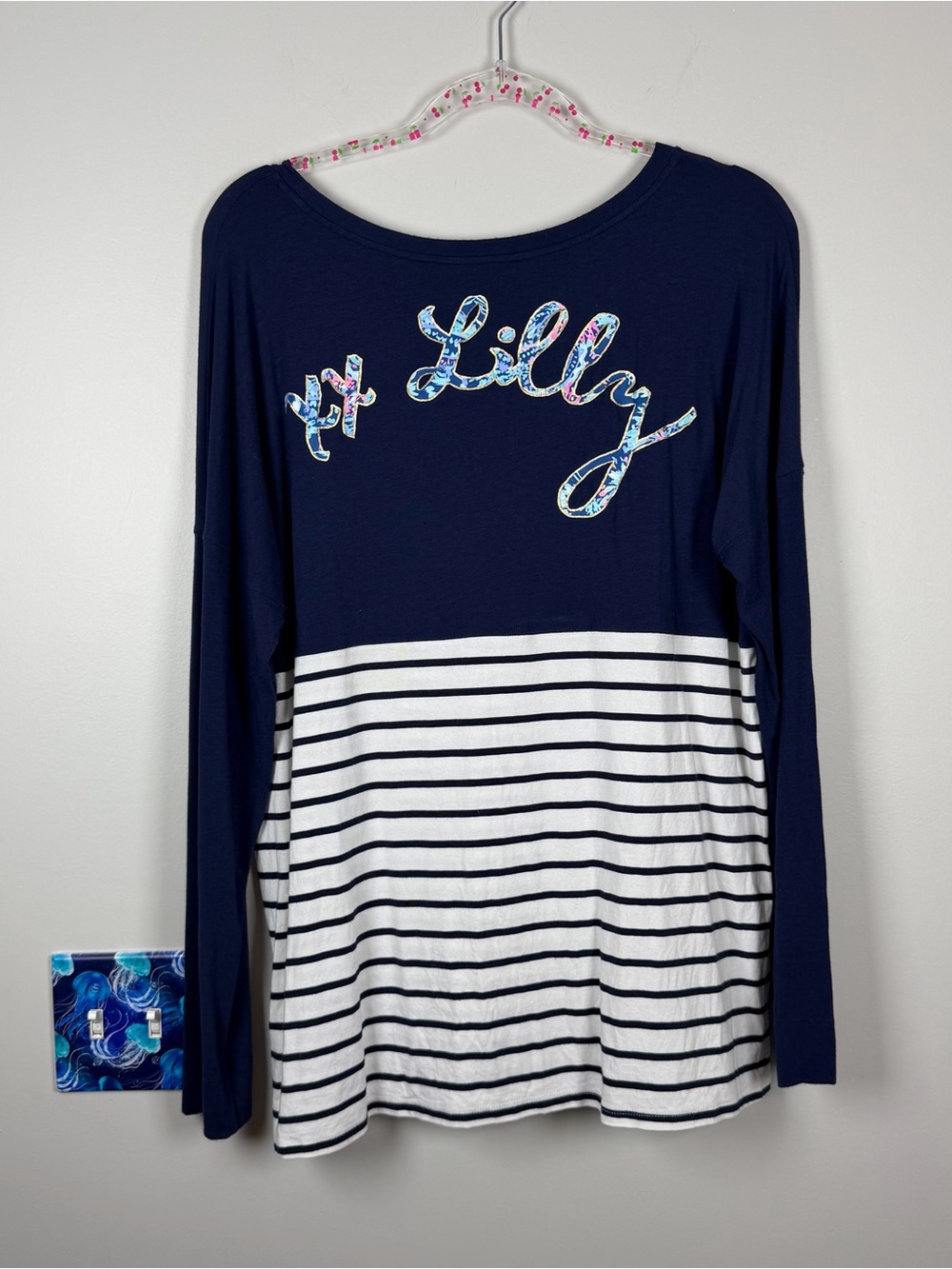 Lilly Pulitzer Long Sleeve Finn Tee Lobster In Love Print Multi Large Stripe